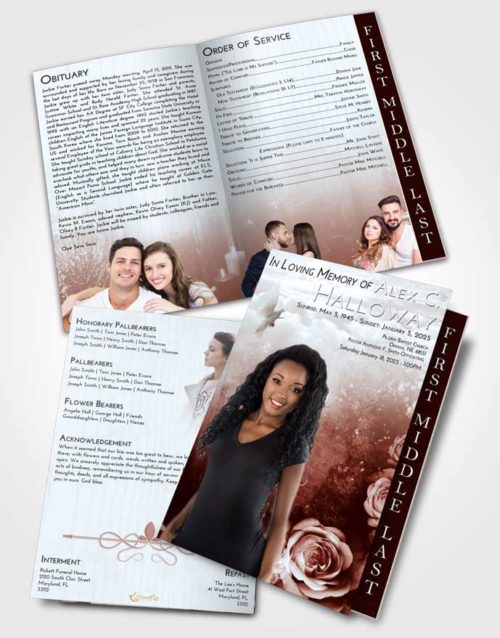 2 Page Graduated Step Fold Funeral Program Template Brochure Ruby Love Flowering Garden