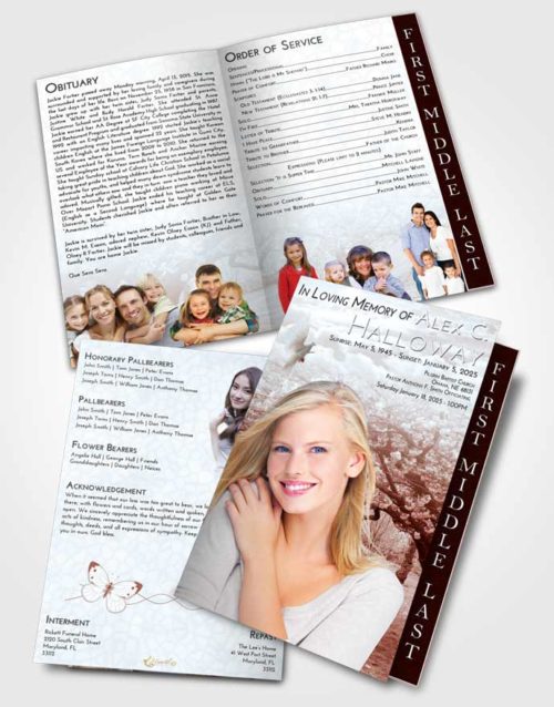 2 Page Graduated Step Fold Funeral Program Template Brochure Ruby Love Flowering Path