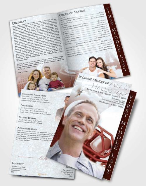 2 Page Graduated Step Fold Funeral Program Template Brochure Ruby Love Football Party