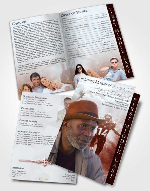 2 Page Graduated Step Fold Funeral Program Template Brochure Ruby Love Football Serenity