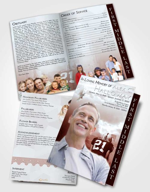 2 Page Graduated Step Fold Funeral Program Template Brochure Ruby Love Football Victory