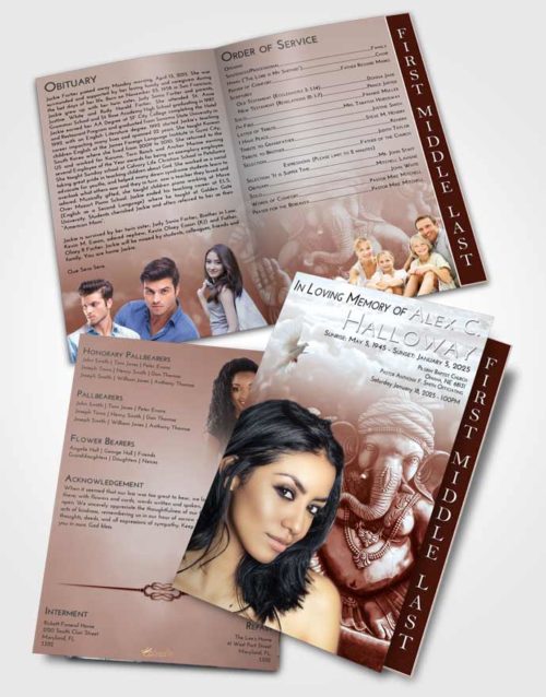 2 Page Graduated Step Fold Funeral Program Template Brochure Ruby Love Ganesha Surprise