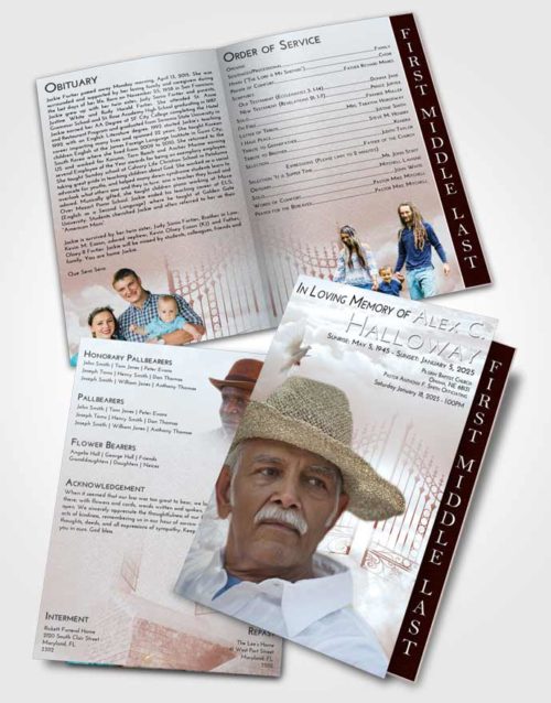 2 Page Graduated Step Fold Funeral Program Template Brochure Ruby Love Gates to Heaven