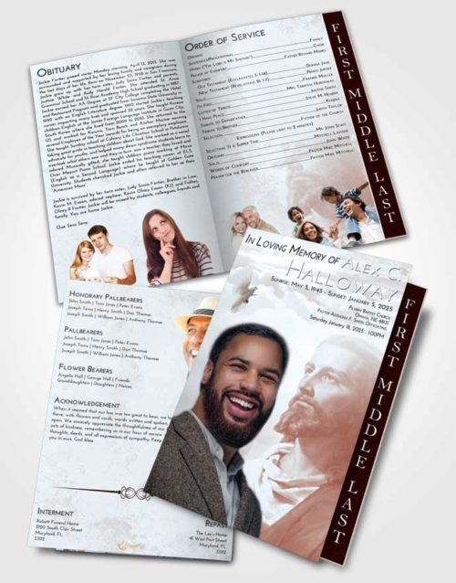 2 Page Graduated Step Fold Funeral Program Template Brochure Ruby Love Gaze of Jesus