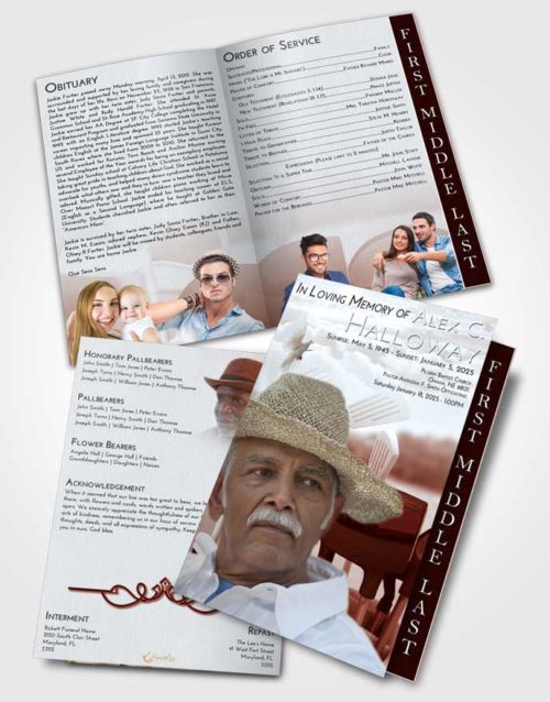 2 Page Graduated Step Fold Funeral Program Template Brochure Ruby Love Golf Fairway