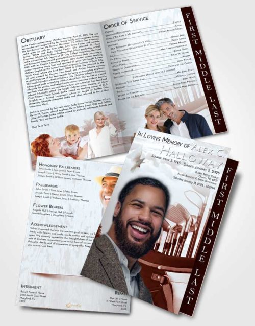 2 Page Graduated Step Fold Funeral Program Template Brochure Ruby Love Golf Set