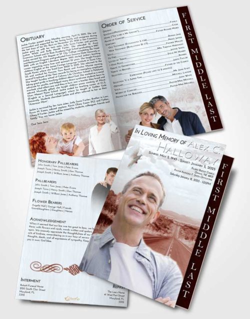 2 Page Graduated Step Fold Funeral Program Template Brochure Ruby Love Highway Cruise