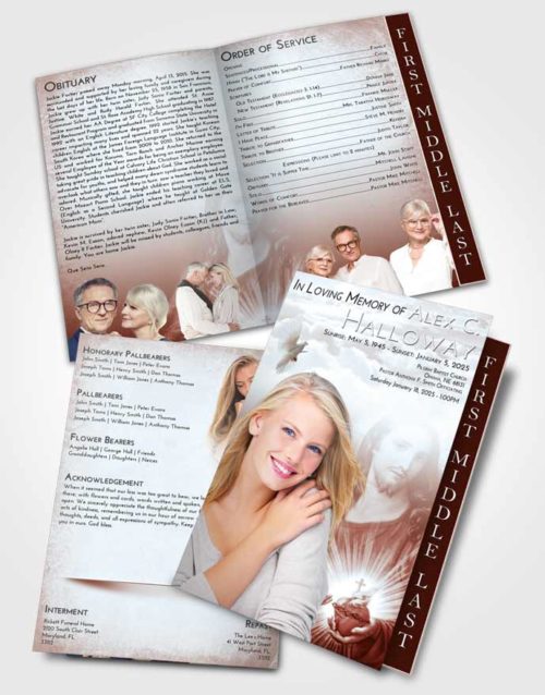 2 Page Graduated Step Fold Funeral Program Template Brochure Ruby Love Jesus Christ