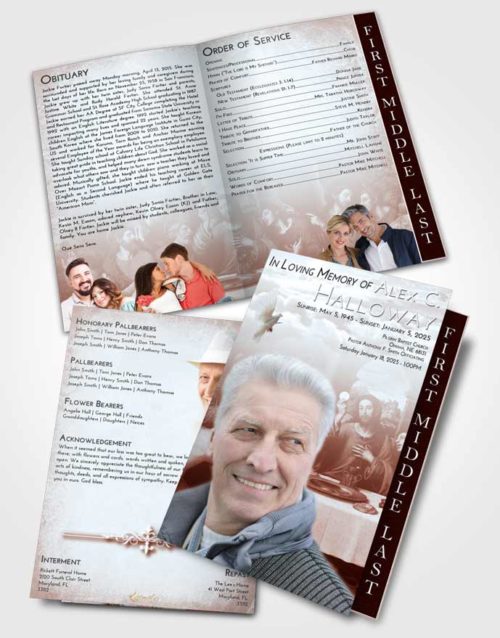 2 Page Graduated Step Fold Funeral Program Template Brochure Ruby Love Jesus Last Supper