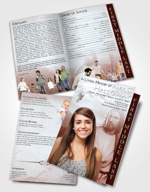 2 Page Graduated Step Fold Funeral Program Template Brochure Ruby Love Jesus Prayers