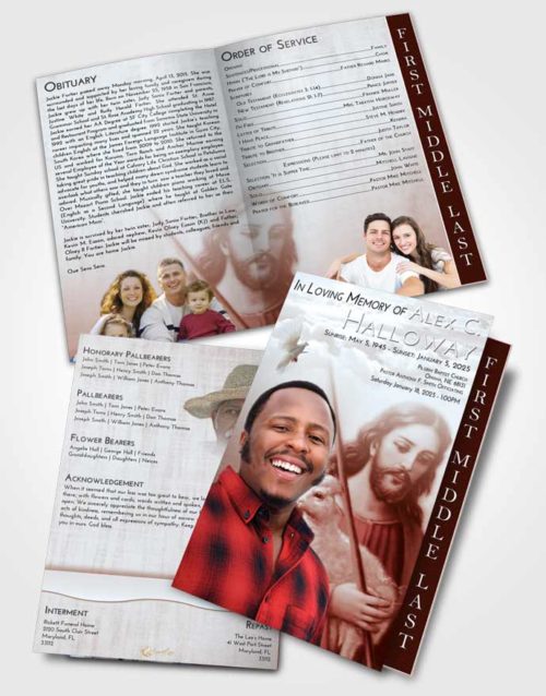 2 Page Graduated Step Fold Funeral Program Template Brochure Ruby Love Jesus the Savior