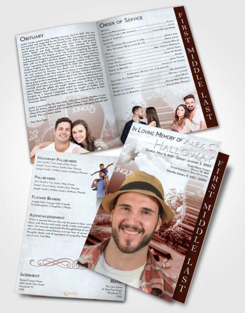 2 Page Graduated Step Fold Funeral Program Template Brochure Ruby Love Jungle Music