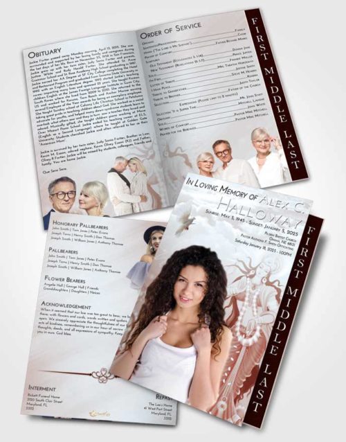 2 Page Graduated Step Fold Funeral Program Template Brochure Ruby Love Lakshmi Divinity