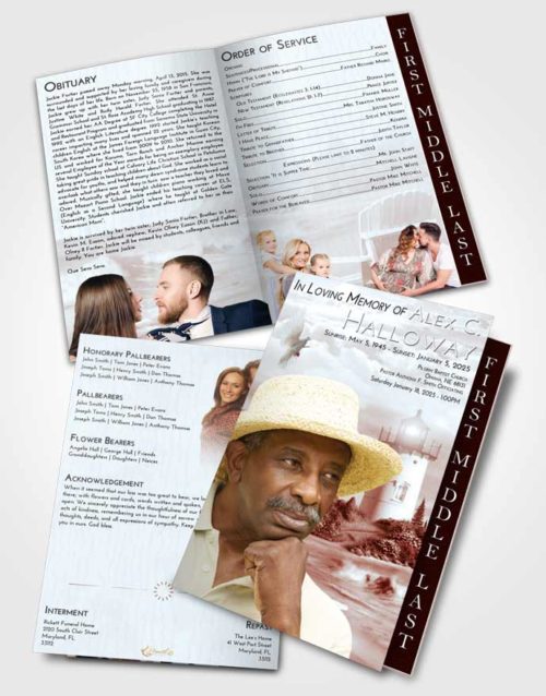 2 Page Graduated Step Fold Funeral Program Template Brochure Ruby Love Lighthouse Laughter