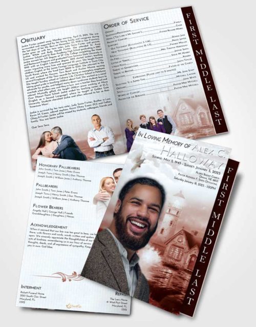 2 Page Graduated Step Fold Funeral Program Template Brochure Ruby Love Lighthouse Lookout