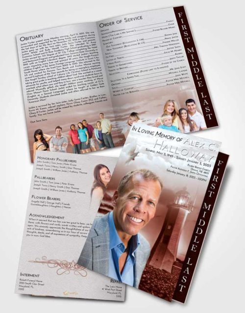 2 Page Graduated Step Fold Funeral Program Template Brochure Ruby Love Lighthouse Magnificence