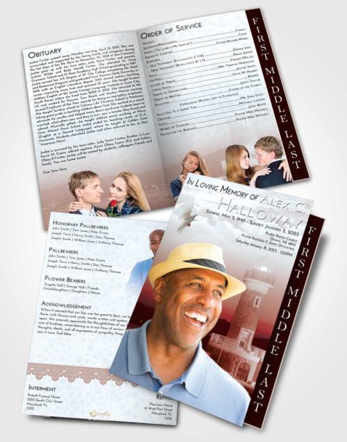 2 Page Graduated Step Fold Funeral Program Template Brochure Ruby Love Lighthouse Majesty