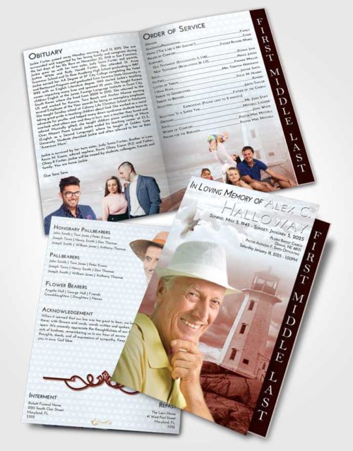 2 Page Graduated Step Fold Funeral Program Template Brochure Ruby Love Lighthouse Safety