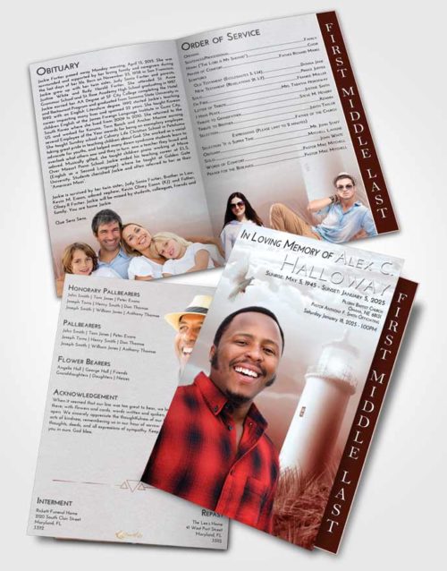 2 Page Graduated Step Fold Funeral Program Template Brochure Ruby Love Lighthouse Serenity