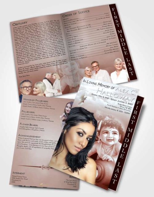 2 Page Graduated Step Fold Funeral Program Template Brochure Ruby Love Lord Krishna Divinity