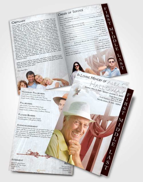 2 Page Graduated Step Fold Funeral Program Template Brochure Ruby Love Loving Cross