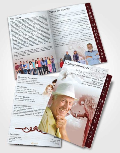 2 Page Graduated Step Fold Funeral Program Template Brochure Ruby Love Magical Parrot
