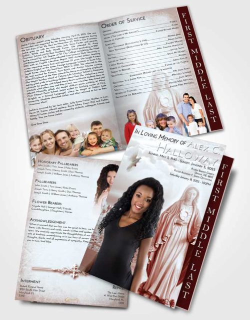2 Page Graduated Step Fold Funeral Program Template Brochure Ruby Love Mary Full of Grace