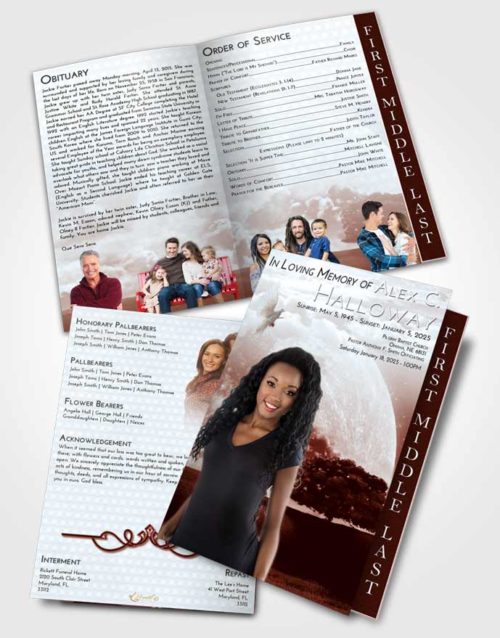 2 Page Graduated Step Fold Funeral Program Template Brochure Ruby Love Moon Gaze