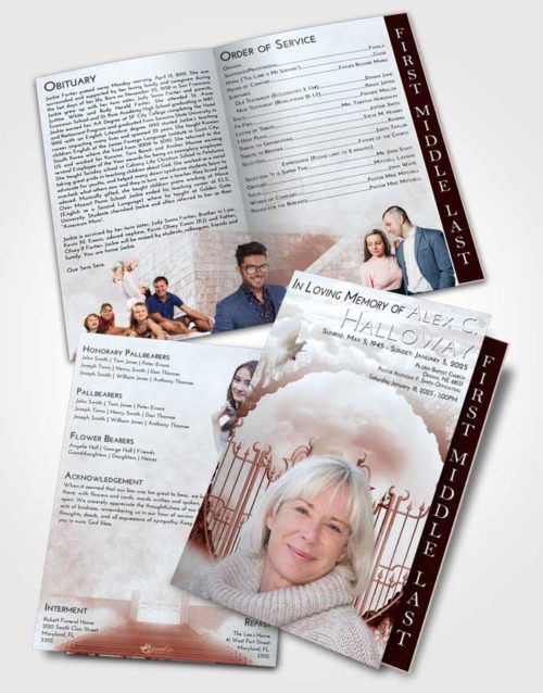 2 Page Graduated Step Fold Funeral Program Template Brochure Ruby Love Mystical Gates of Heaven