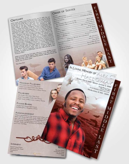 2 Page Graduated Step Fold Funeral Program Template Brochure Ruby Love Natural Beach