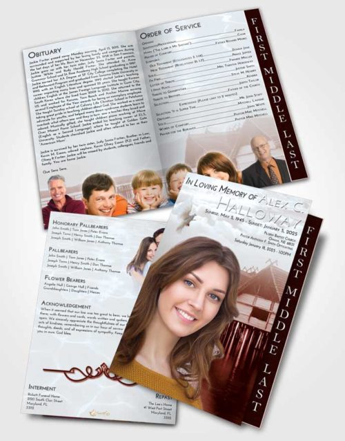 2 Page Graduated Step Fold Funeral Program Template Brochure Ruby Love Ocean Living