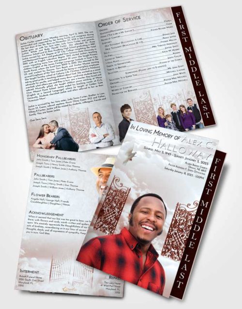 2 Page Graduated Step Fold Funeral Program Template Brochure Ruby Love Pearly Gates of Heaven