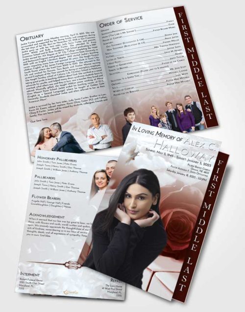 2 Page Graduated Step Fold Funeral Program Template Brochure Ruby Love Piano Rose