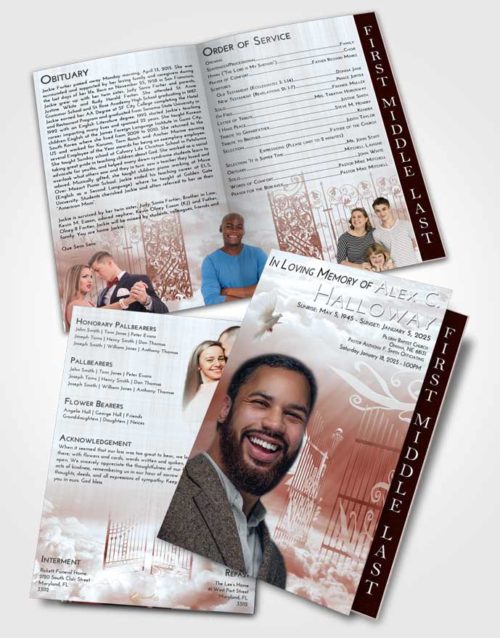 2 Page Graduated Step Fold Funeral Program Template Brochure Ruby Love Precious Gates to Heaven