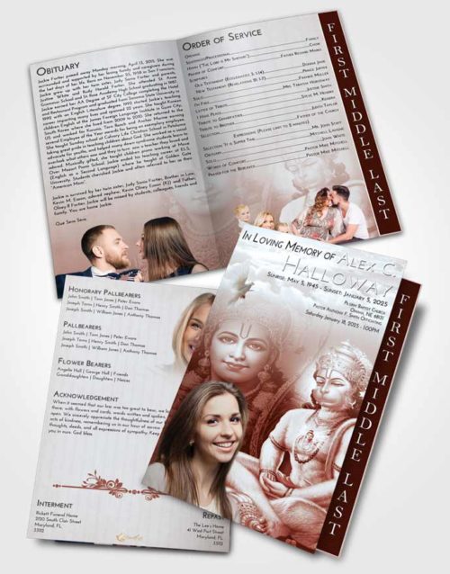 2 Page Graduated Step Fold Funeral Program Template Brochure Ruby Love Ram Bhakth Hanuman