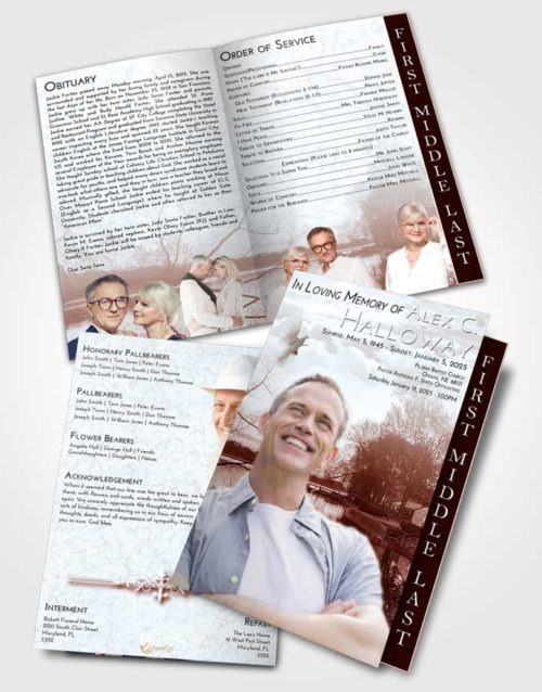 2 Page Graduated Step Fold Funeral Program Template Brochure Ruby Love River Reflection