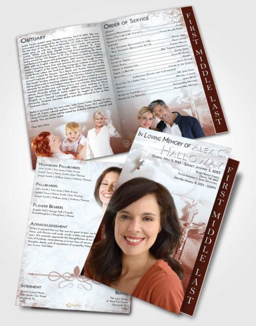 2 Page Graduated Step Fold Funeral Program Template Brochure Ruby Love Rosary Honor