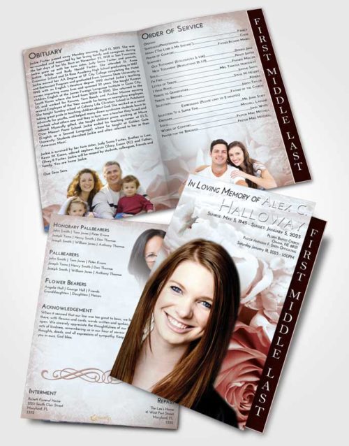 2 Page Graduated Step Fold Funeral Program Template Brochure Ruby Love Rose Magic