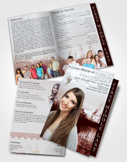 2 Page Graduated Step Fold Funeral Program Template Brochure Ruby Love Serenity Lake