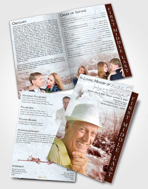 2 Page Graduated Step Fold Funeral Program Template Brochure Ruby Love Silver Stream