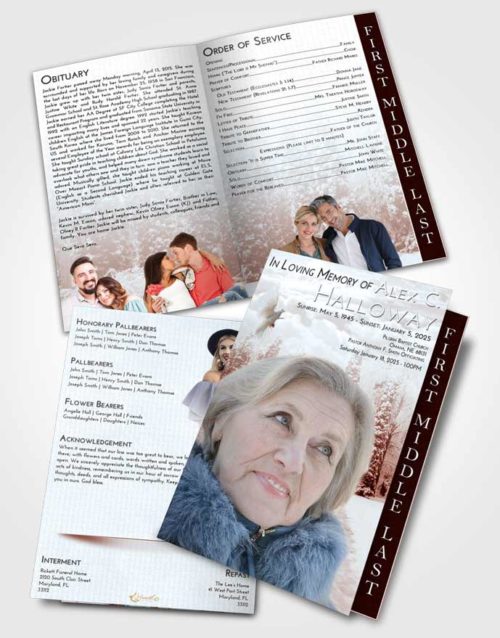 2 Page Graduated Step Fold Funeral Program Template Brochure Ruby Love Snow Garden