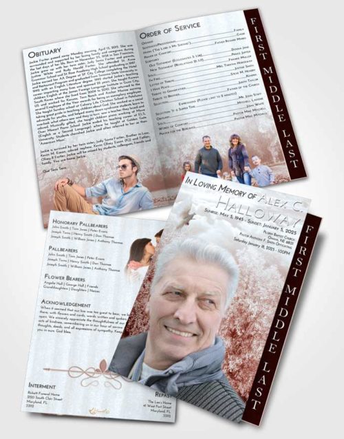 2 Page Graduated Step Fold Funeral Program Template Brochure Ruby Love Snowy Love