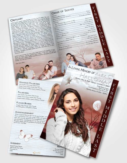 2 Page Graduated Step Fold Funeral Program Template Brochure Ruby Love Soft Moonlight