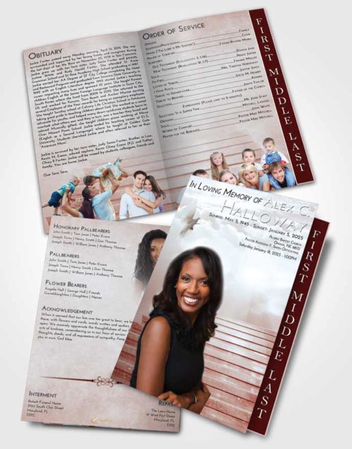 2 Page Graduated Step Fold Funeral Program Template Brochure Ruby Love Stairway Into the Sky