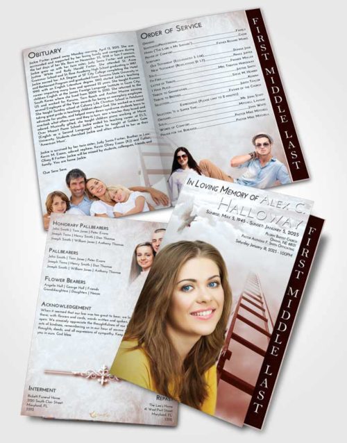 2 Page Graduated Step Fold Funeral Program Template Brochure Ruby Love Stairway to Forever