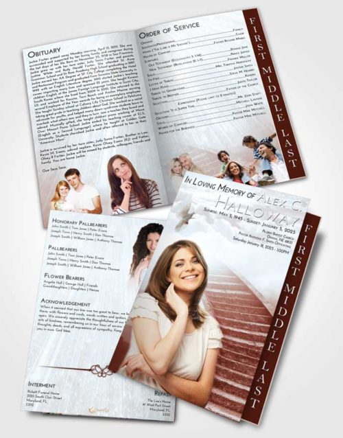2 Page Graduated Step Fold Funeral Program Template Brochure Ruby Love Stairway to Magnificence