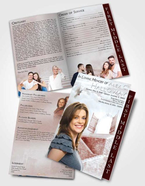 2 Page Graduated Step Fold Funeral Program Template Brochure Ruby Love Stairway to the Gates of Heaven