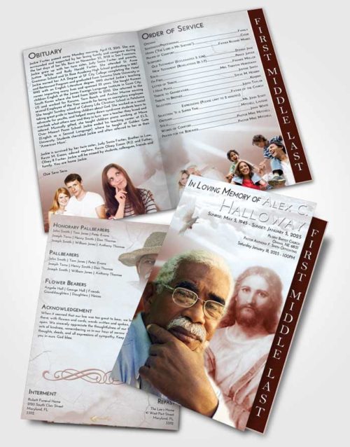 2 Page Graduated Step Fold Funeral Program Template Brochure Ruby Love Star of Jesus