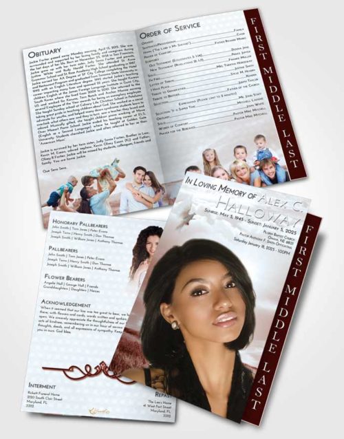 2 Page Graduated Step Fold Funeral Program Template Brochure Ruby Love Summer Fields