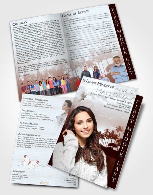 2 Page Graduated Step Fold Funeral Program Template Brochure Ruby Love Summer Palms